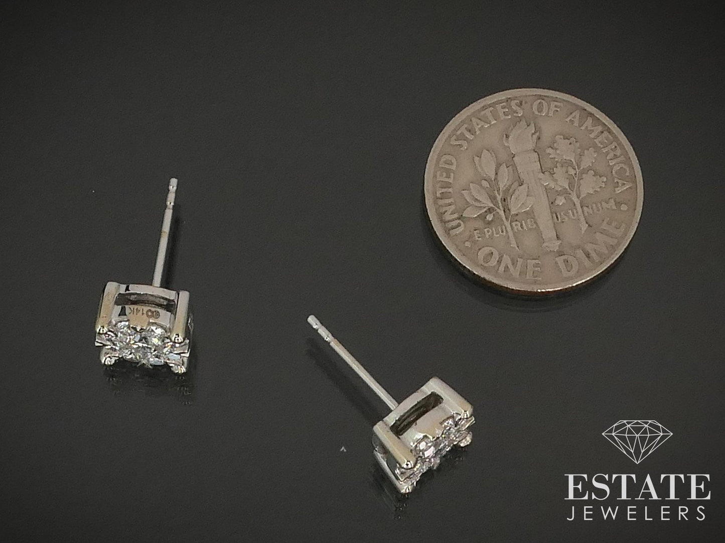 14K White Gold Natural .62ctw Diamond Cluster Stud Ladies Earrings 2.5g i15582