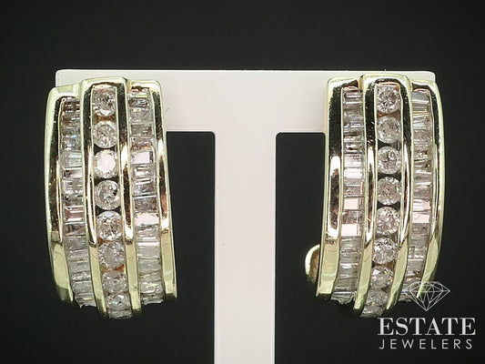 10k Yellow Gold Natural 1.50ctw Diamond J Hoop Earrings 8.3g i15583