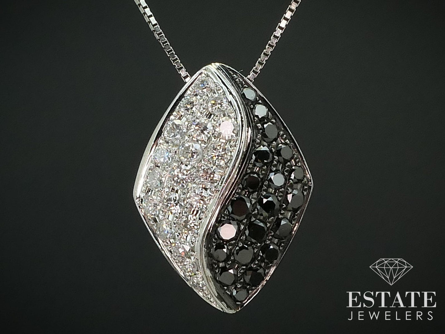 14k White Gold 1.10ctw Natural Black & White Diamond Ladies Necklace 3.9g i15572