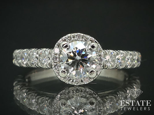 14k White Gold GIA Round Natural .88ctw Diamond Halo Engagement Ring 3g i15588