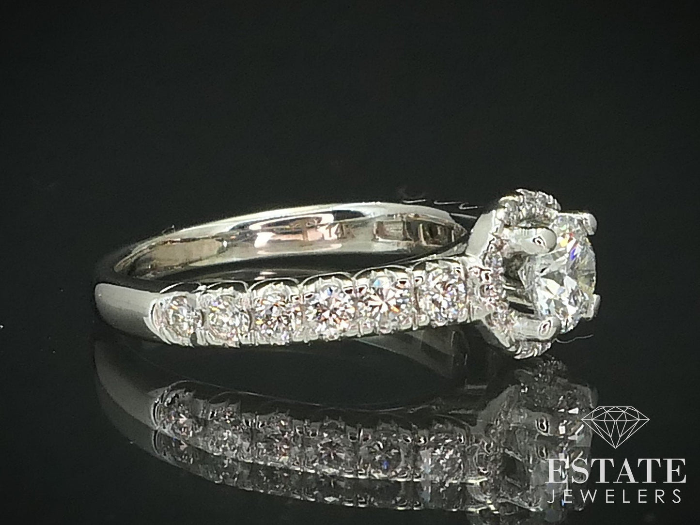 14k White Gold GIA Round Natural .88ctw Diamond Halo Engagement Ring 3g i15588