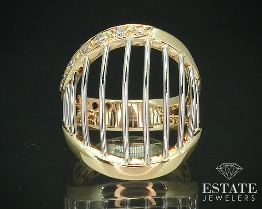 18k Yellow Gold & Platinum Natural .30ctw Diamond Open Band Ring 11.3g i15597