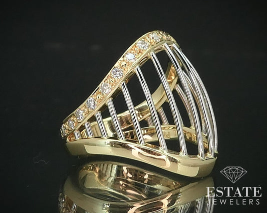 18k Yellow Gold & Platinum Natural .30ctw Diamond Open Band Ring 11.3g i15597