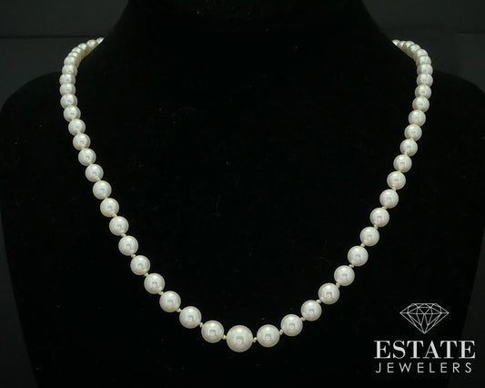 Vintage Sterling Silver Mikimoto 5-9mm Akoya Pearl Necklace 22"L i15592