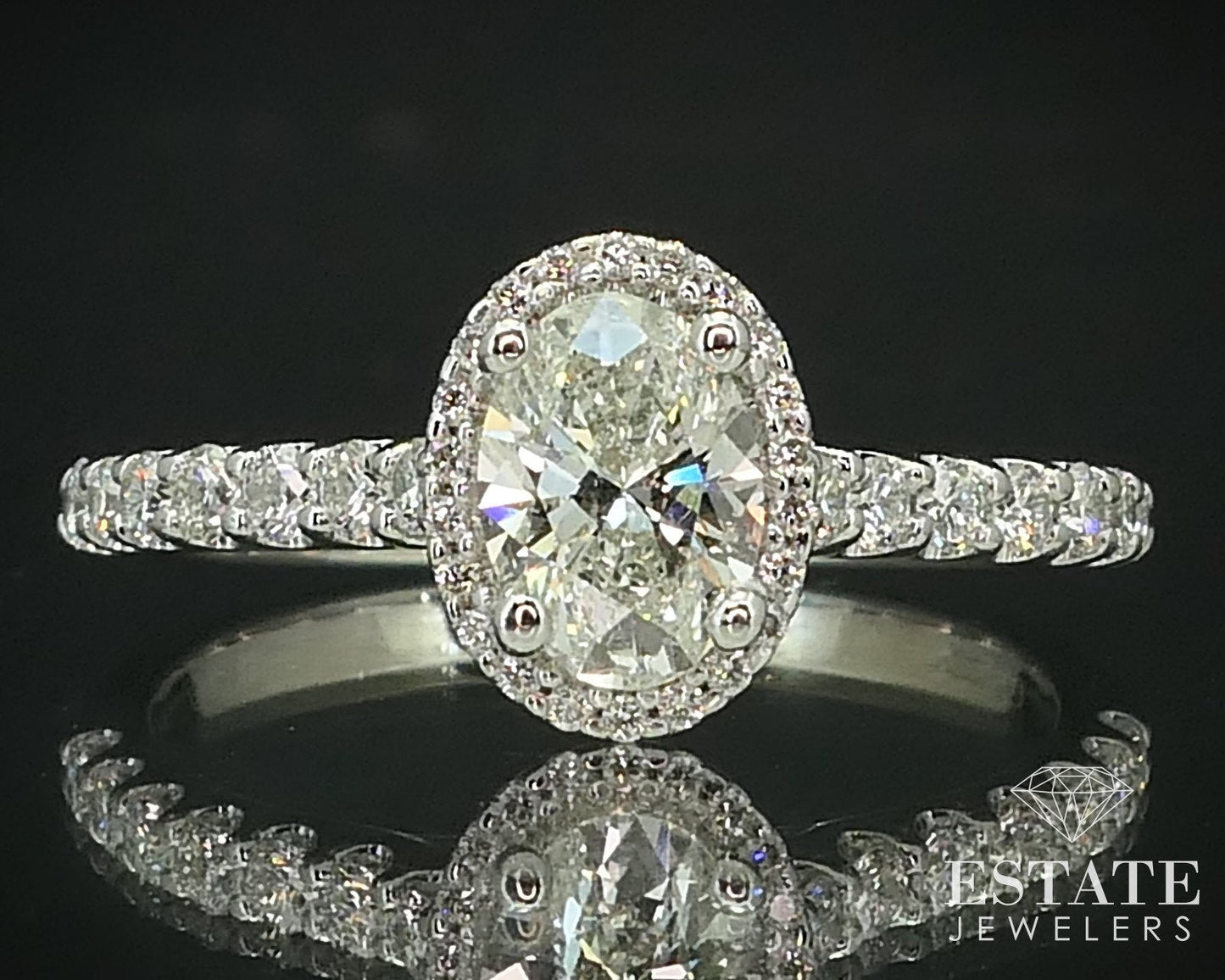 14k White Gold GIA Oval Cut Natural 1.40ctw Diamond Engagement Halo Ring i15624