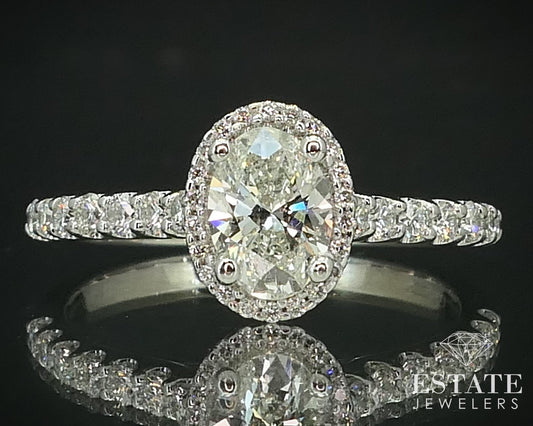 14k White Gold GIA Oval Cut Natural 1.40ctw Diamond Engagement Halo Ring i15624