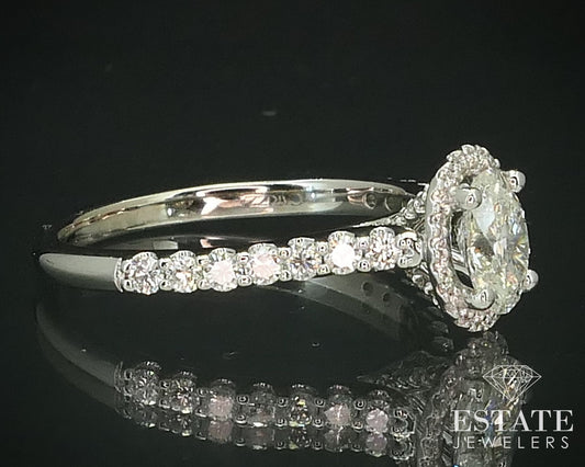 14k White Gold GIA Oval Cut Natural 1.40ctw Diamond Engagement Halo Ring i15624