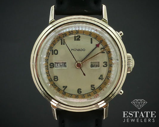 1940s 14k Gold Movado Triple Date Calendomatic 44819 Mens Watch i15646