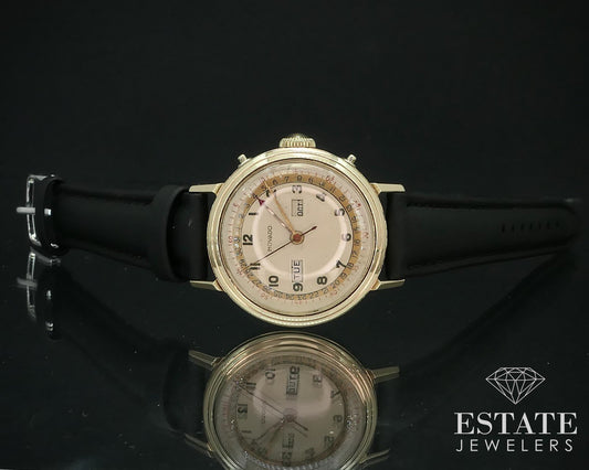 1940s 14k Gold Movado Triple Date Calendomatic 44819 Mens Watch i15646