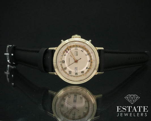1940s 14k Gold Movado Triple Date Calendomatic 44819 Mens Watch i15646