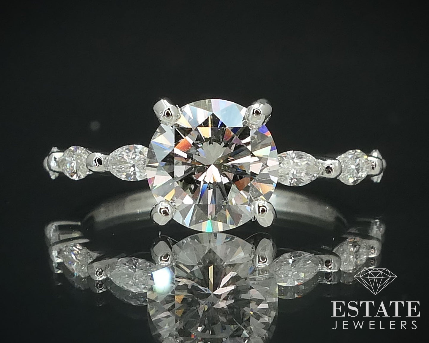 14k White Gold GIA Round 1.32ctw Diamond Engagement Ring 2.4g i15640