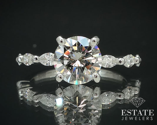 14k White Gold GIA Round 1.32ctw Diamond Engagement Ring 2.4g i15640