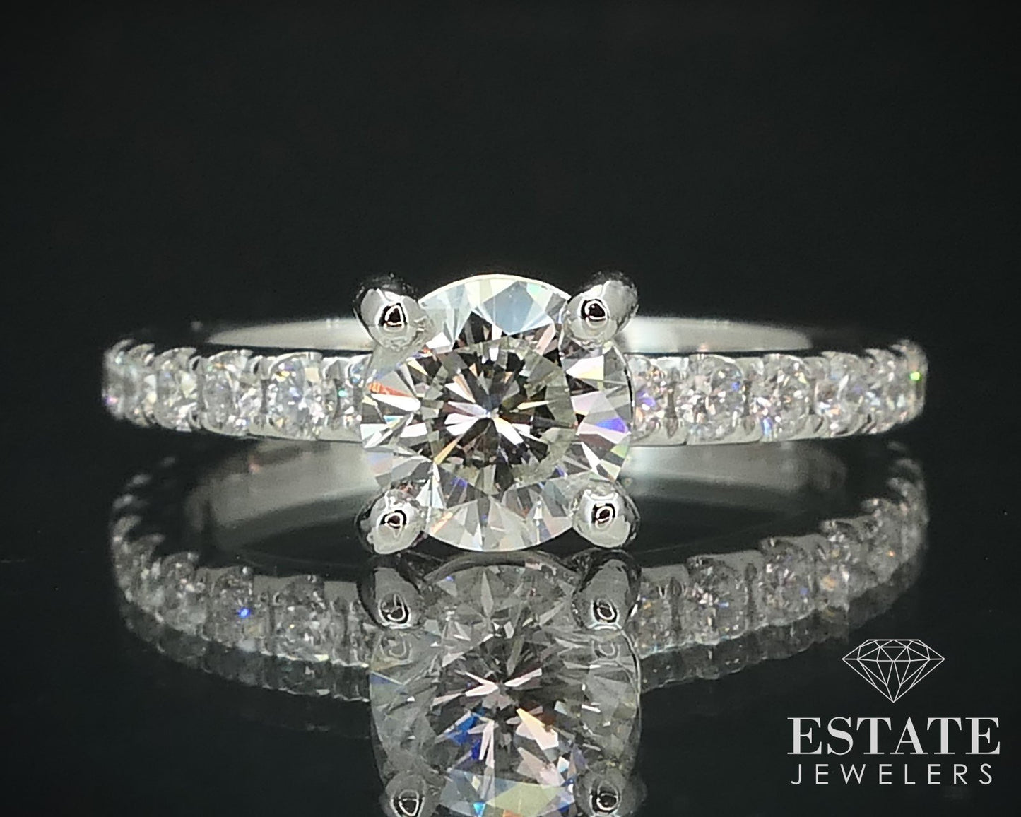14k White Gold Round Natural 1.45ctw Diamond Engagement Ring 3.2g i15658