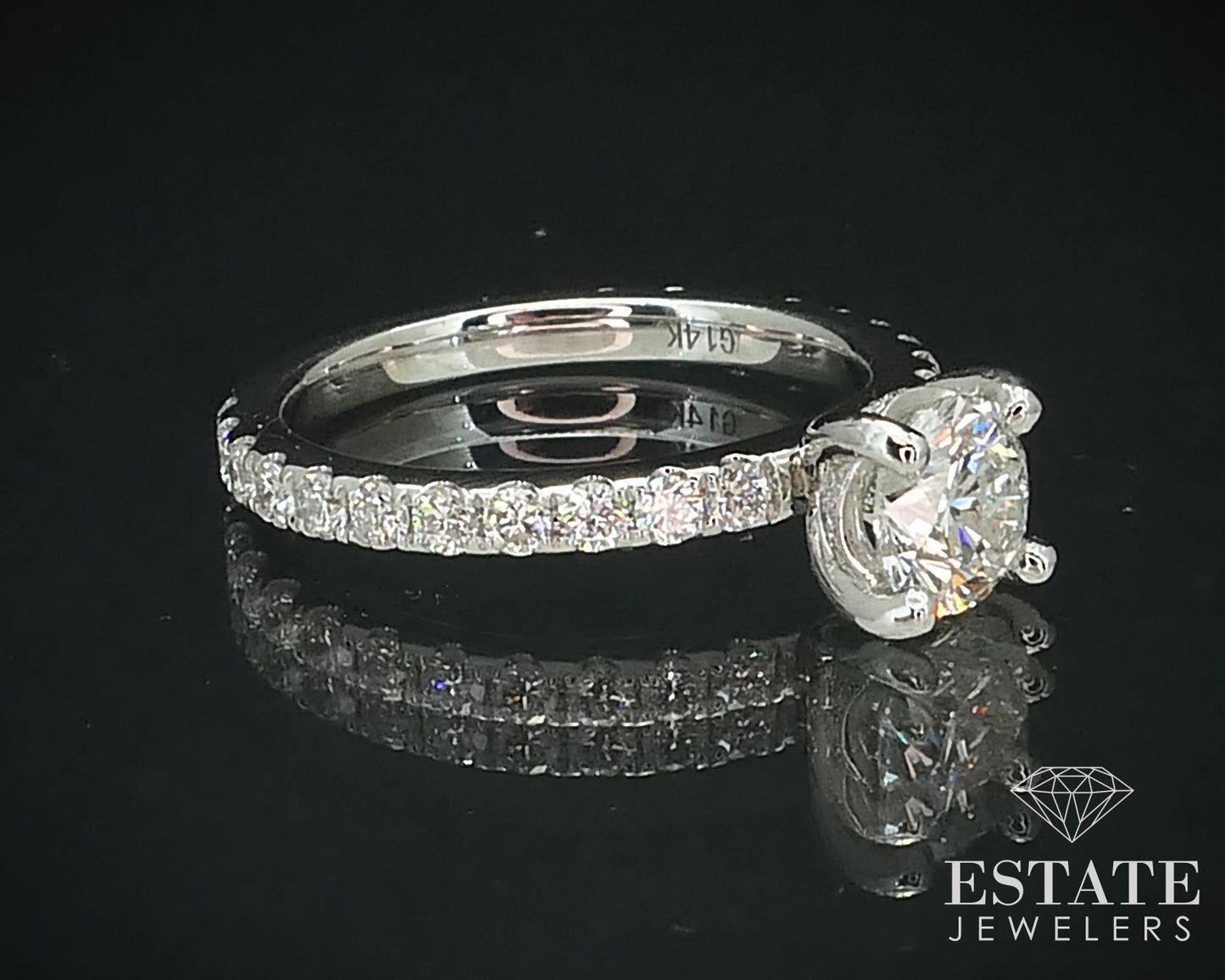 14k White Gold Round Natural 1.45ctw Diamond Engagement Ring 3.2g p62590