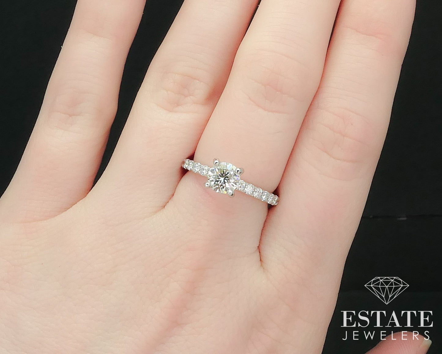 14k White Gold Round Natural 1.45ctw Diamond Engagement Ring 3.2g p62590