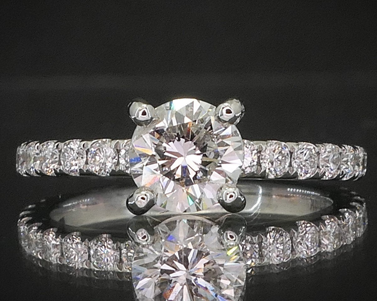 14k White Gold Round Natural 1.45ctw Diamond Engagement Ring 3.2g p62590