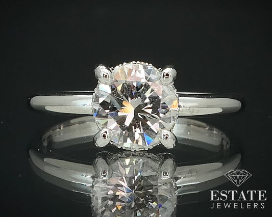 14k White Gold Round Natural .99ct Diamond Halo Engagement Ring 2.7g i15657