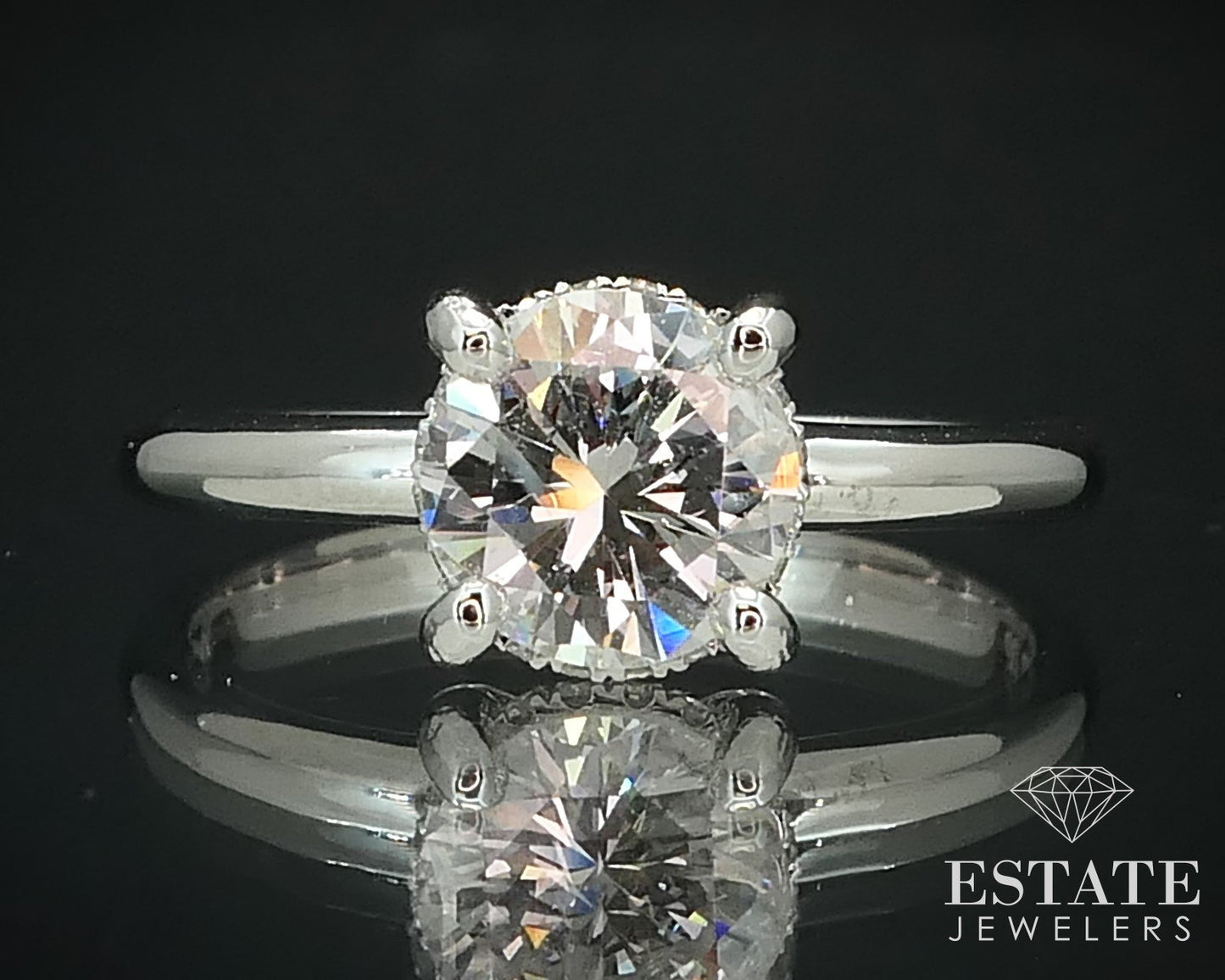 14k White Gold Round Natural .99ct Diamond Halo Engagement Ring 2.7g i15657