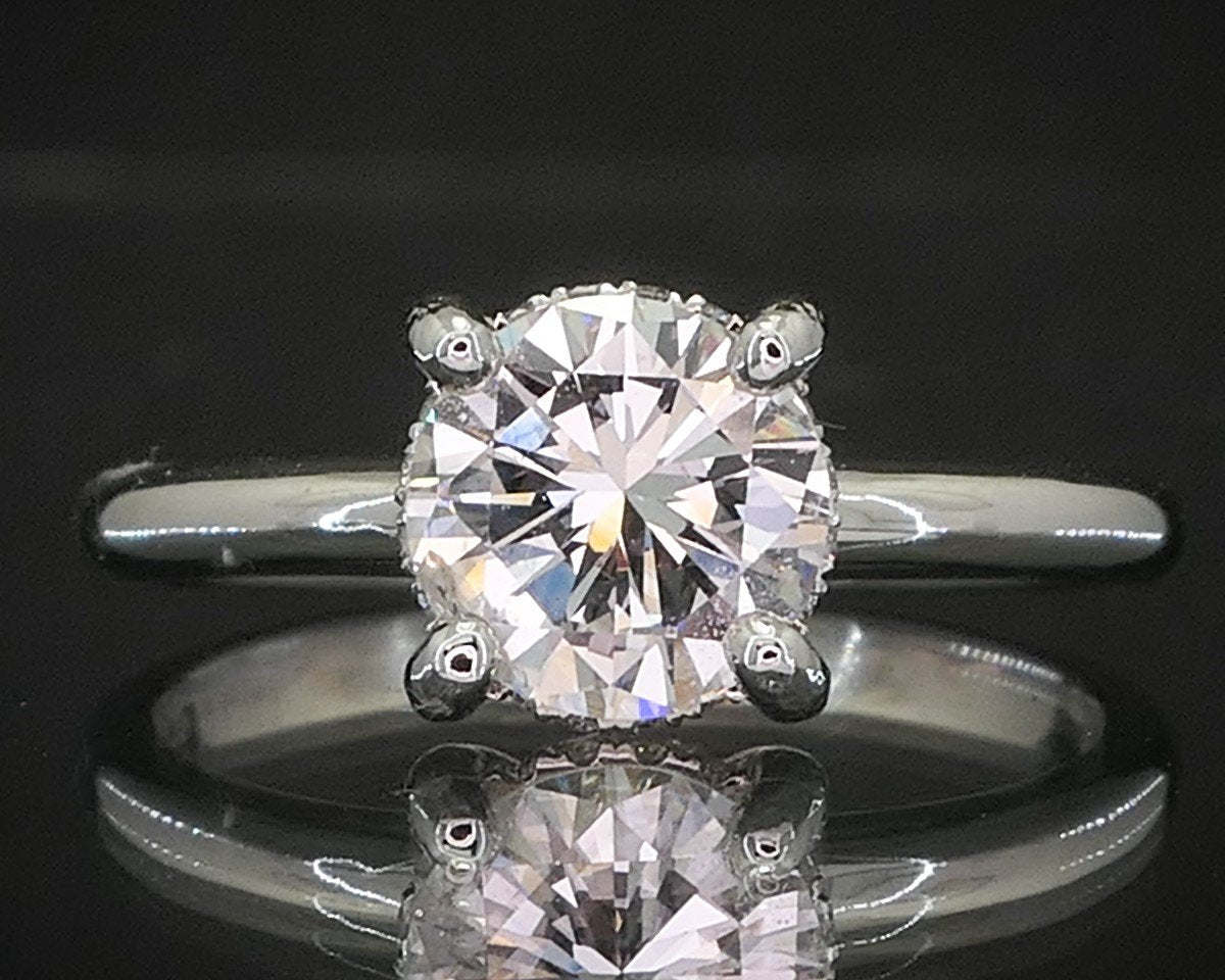 14k White Gold Round Natural .99ct Diamond Halo Engagement Ring 2.7g i15657