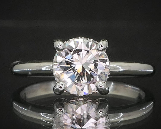 14k White Gold Round Natural .99ct Diamond Halo Engagement Ring 2.7g i15657