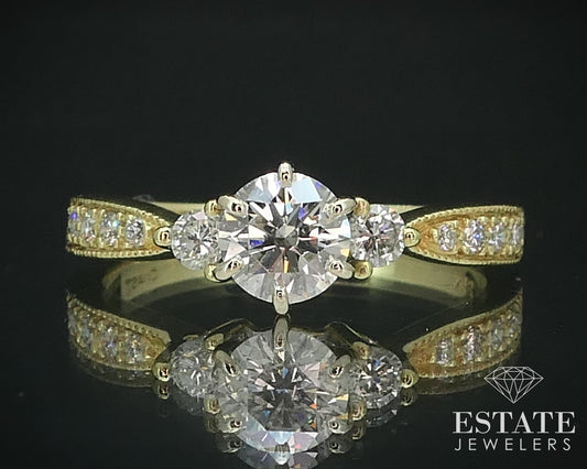 18k Yellow Gold Round Natural .95ctw Diamond Engagement Ring 3.3g i15652