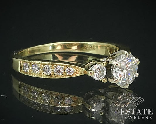 18k Yellow Gold Round Natural .95ctw Diamond Engagement Ring 3.3g i15652