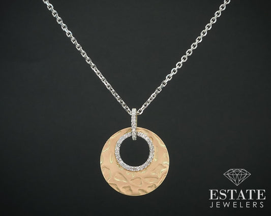 14K Yellow & White Gold Natural Diamond Open Circle Necklace 7g 16"L i15642