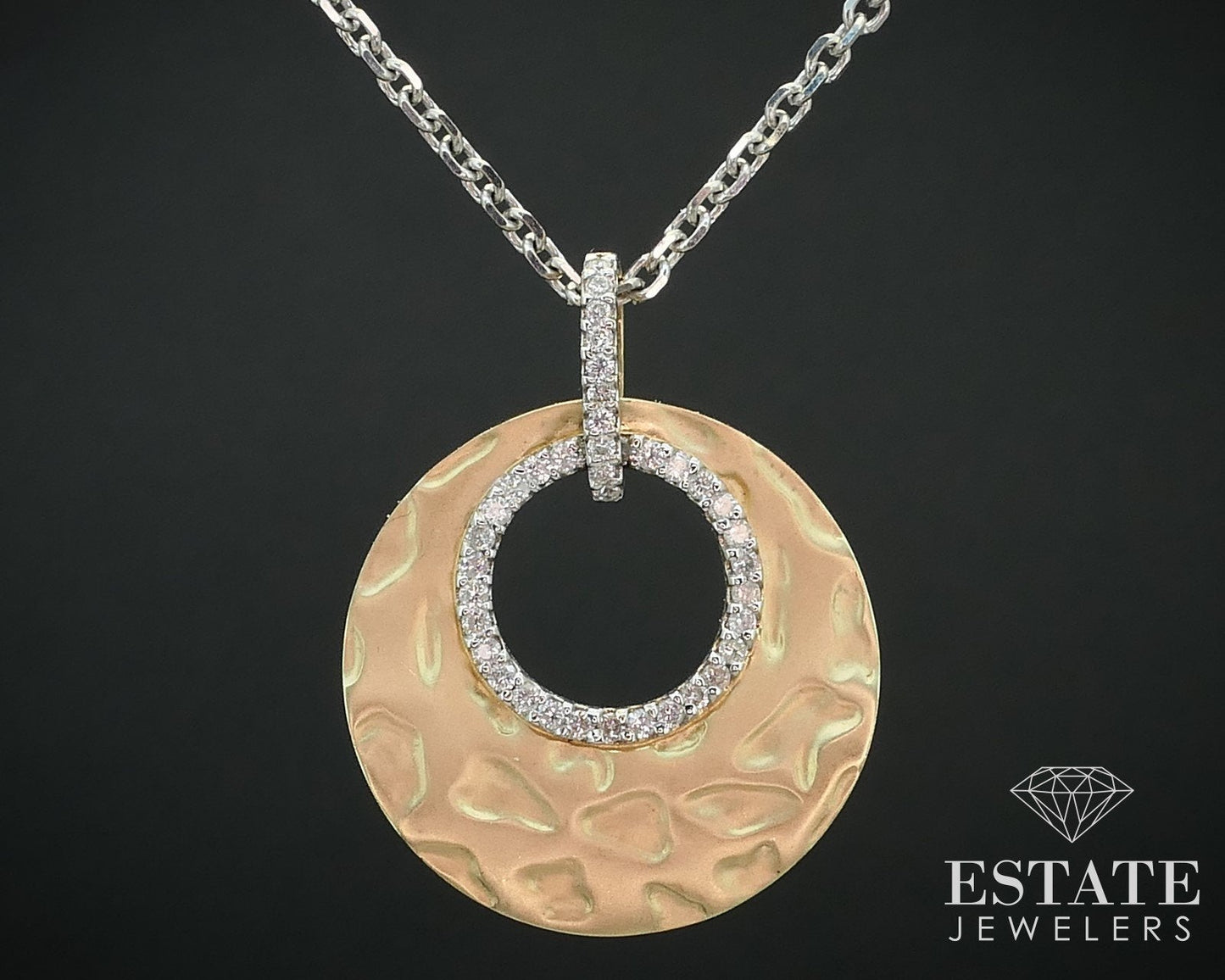 14K Yellow & White Gold Natural Diamond Open Circle Necklace 7g 16"L i15642