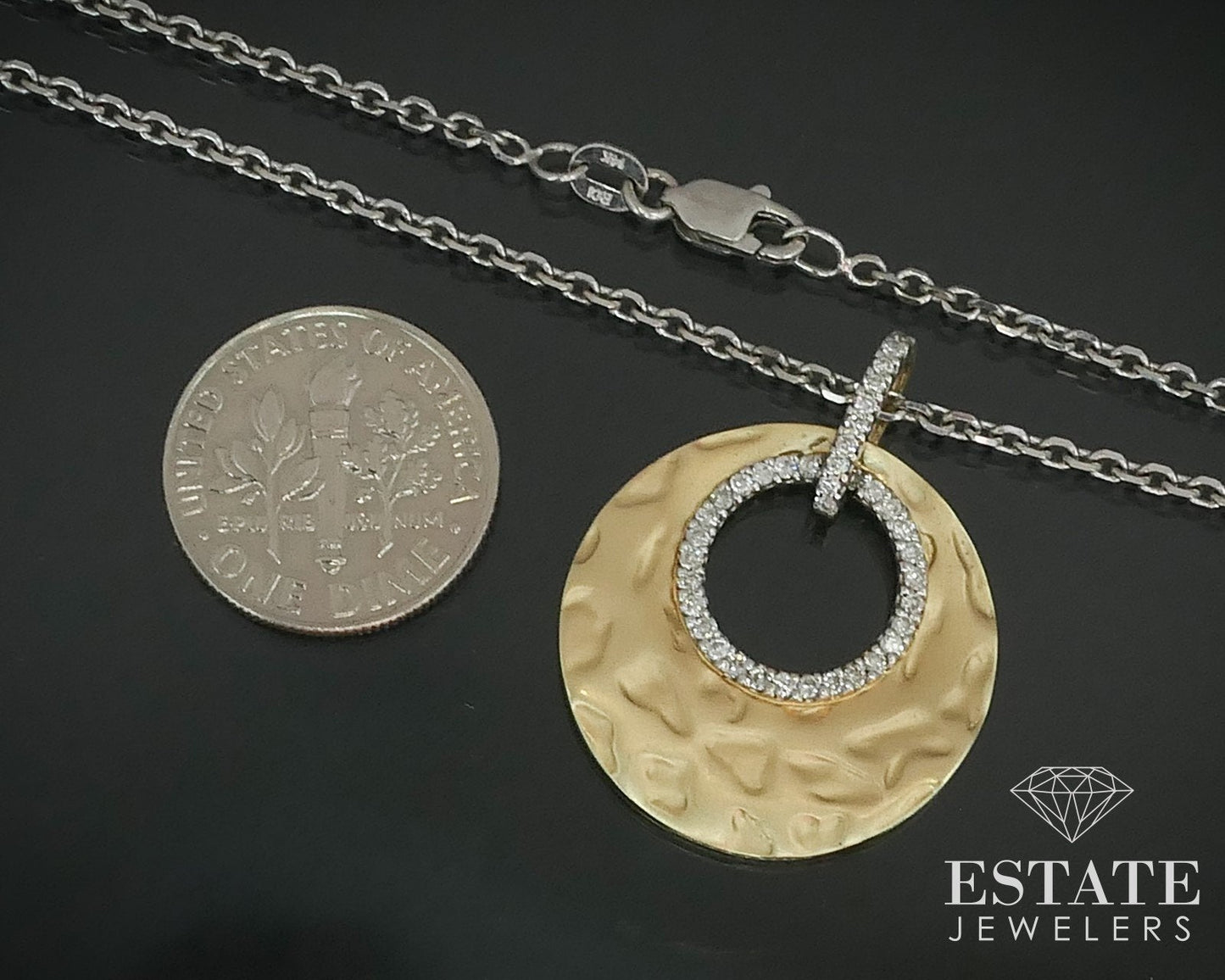 14K Yellow & White Gold Natural Diamond Open Circle Necklace 7g 16"L i15642