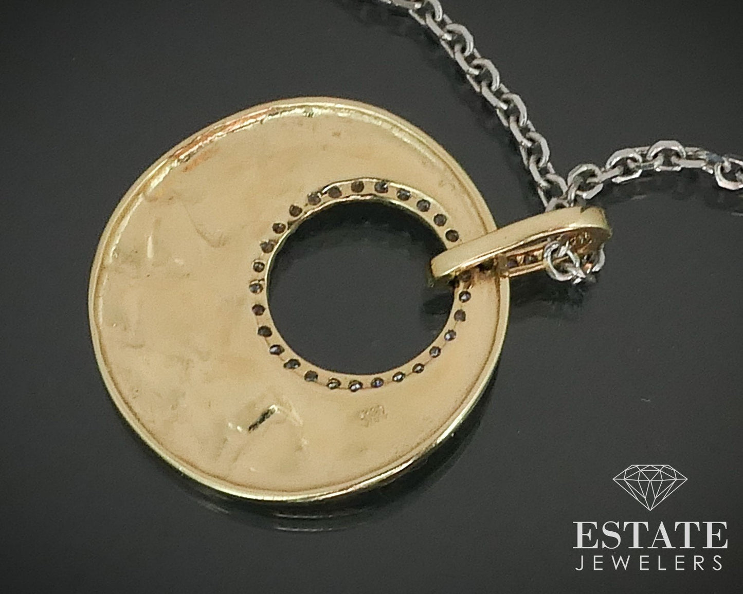 14K Yellow & White Gold Natural Diamond Open Circle Necklace 7g 16"L i15642