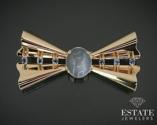 Vintage Retro 14k Yellow Gold Moonstone & Blue Sapphire Pin Brooch 8g i15637