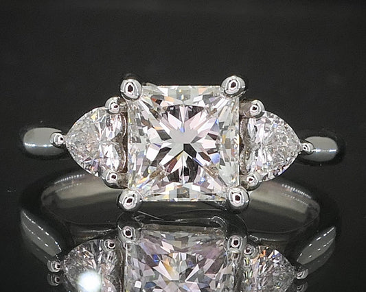 14k White Gold GIA Princess Natural 1.38ct Diamond Engagement Ring 3.4g i15662