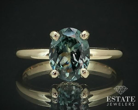 14K Yellow Gold Montana Blue Sapphire & Diamond Halo Engagement Ring i15671