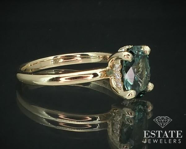 14K Yellow Gold Montana Blue Sapphire & Diamond Halo Engagement Ring i15671