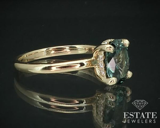14K Yellow Gold Montana Blue Sapphire & Diamond Halo Engagement Ring i15671