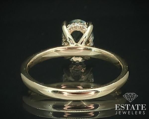 14K Yellow Gold Montana Blue Sapphire & Diamond Halo Engagement Ring i15671