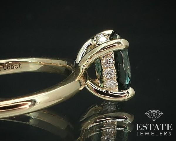 14K Yellow Gold Montana Blue Sapphire & Diamond Halo Engagement Ring i15671