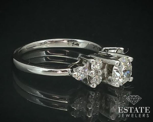 14k White Gold Round Natural .89ctw Diamond Engagement Ring 3.3g i15683