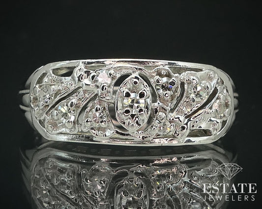 Antique 14k White Gold Natural .12ctw Diamond Ladies Band Ring 2.9g i15714