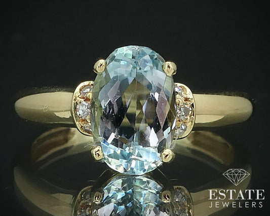 Estate 18k Yellow Gold 1.6ct Aquamarine Diamond Ladies Ring 2.9g i15715