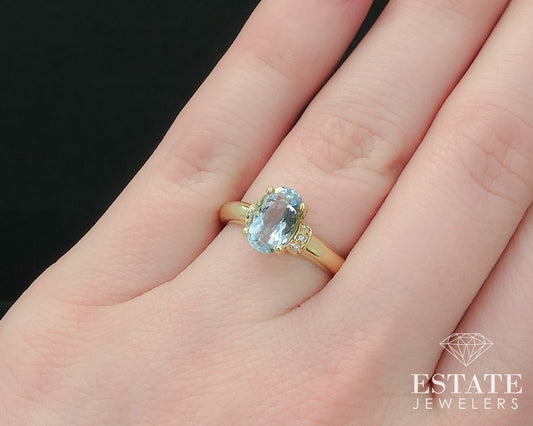 Estate 18k Yellow Gold 1.6ct Aquamarine Diamond Ladies Ring 2.9g i15715