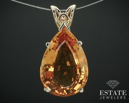 Estate 14K Yellow Gold 9ct Pear Citrine Solitaire Pendant i15704