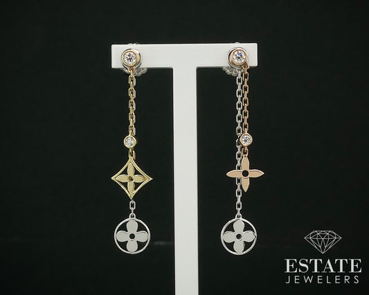 New 18k Tri Color Gold Diamond Drop Stud Earrings 4.1g i15686