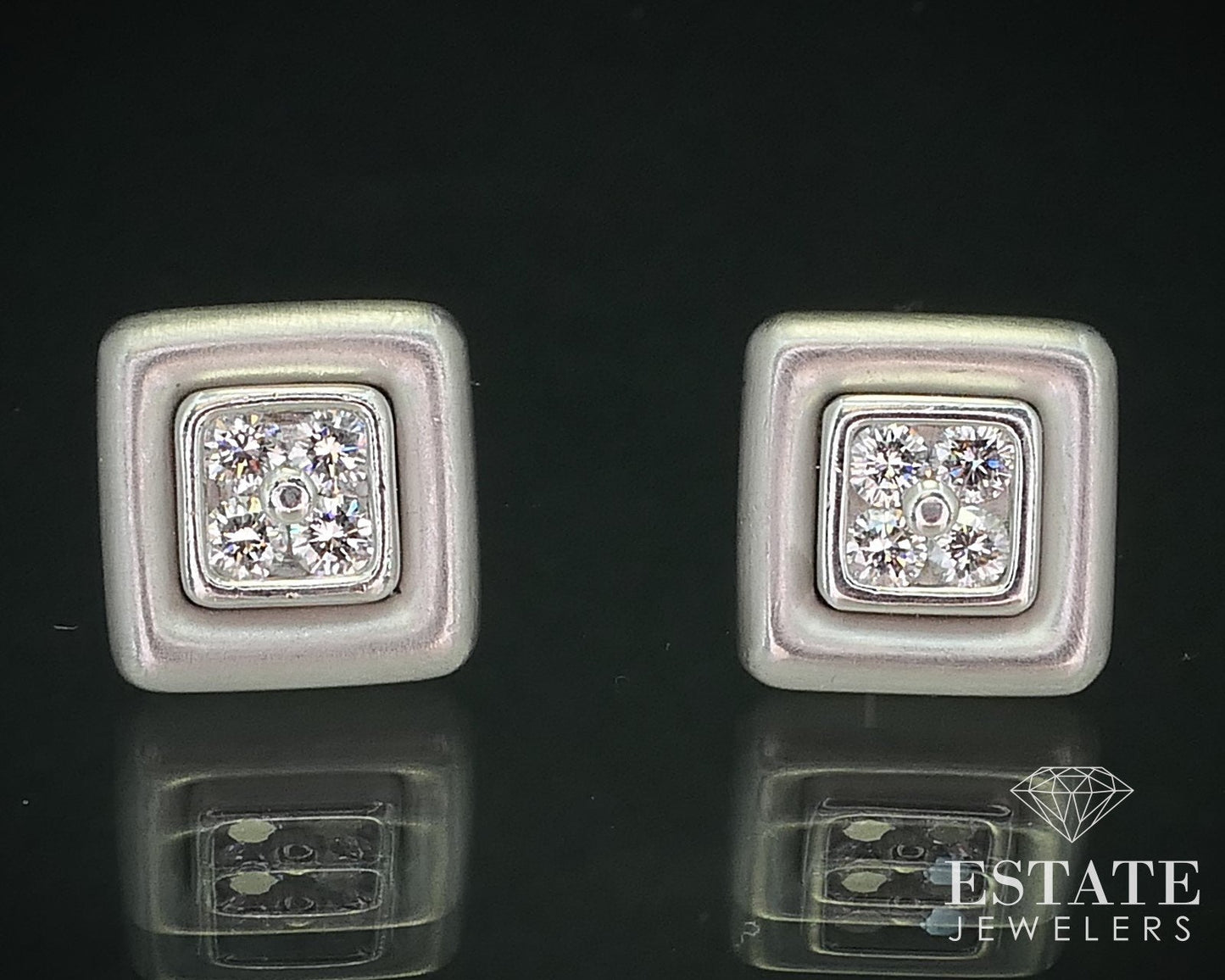 Platinum Natural .32ctw Diamond Scott Kay Square Button Stud Earrings 10g i15719