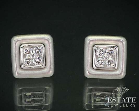 Platinum Natural .32ctw Diamond Scott Kay Square Button Stud Earrings 10g i15719