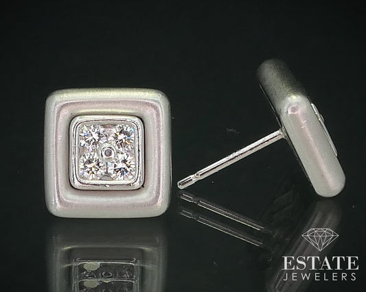 Platinum Natural .32ctw Diamond Scott Kay Square Button Stud Earrings 10g i15719