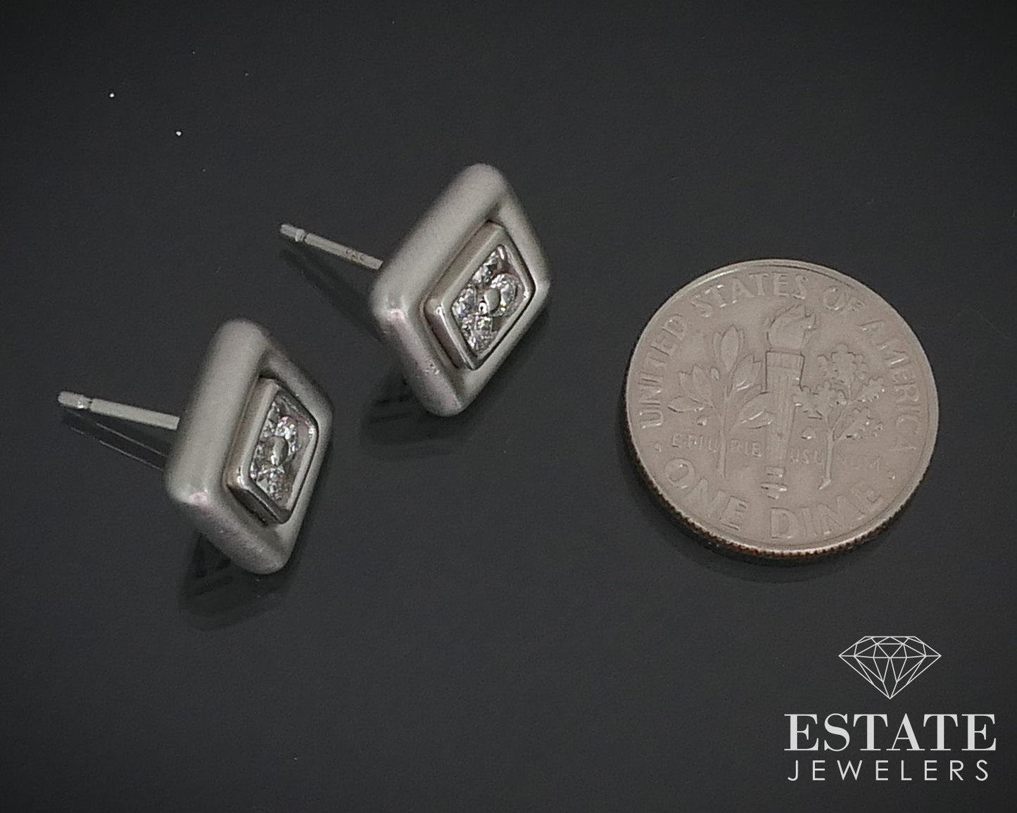 Platinum Natural .32ctw Diamond Scott Kay Square Button Stud Earrings 10g i15719