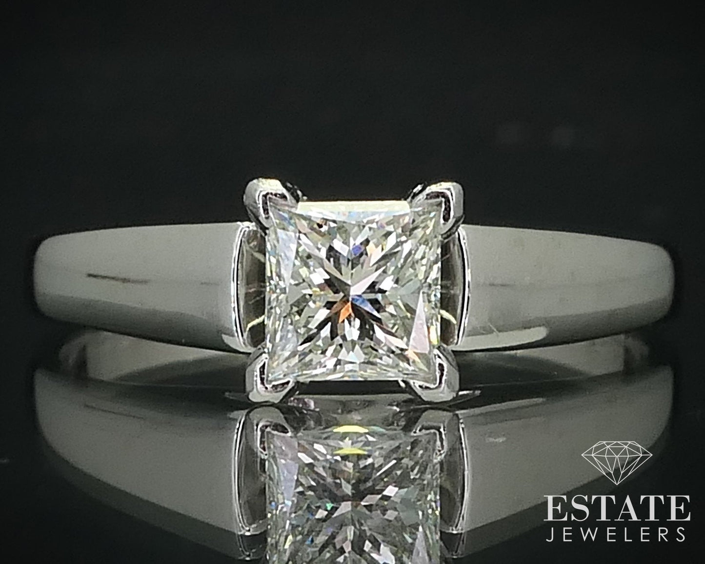 14k White Gold IGI Princess Cut Natural .75ct Diamond Solitaire Ring 3.5g i15730