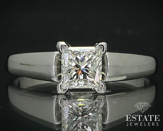 14k White Gold IGI Princess Cut Natural .75ct Diamond Solitaire Ring 3.5g i15730
