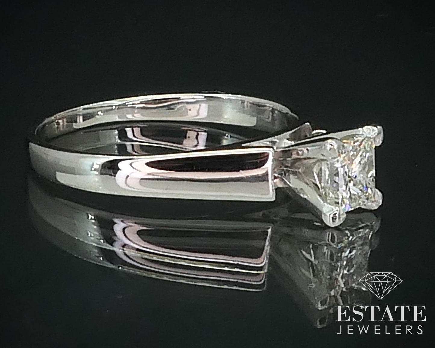 14k White Gold IGI Princess Cut Natural .75ct Diamond Solitaire Ring 3.5g i15730